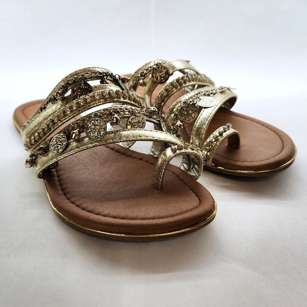 Gold & Brown Colored Boho Coin Slide Sandals